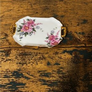 Floral Porcelain Tray with Gold Handles